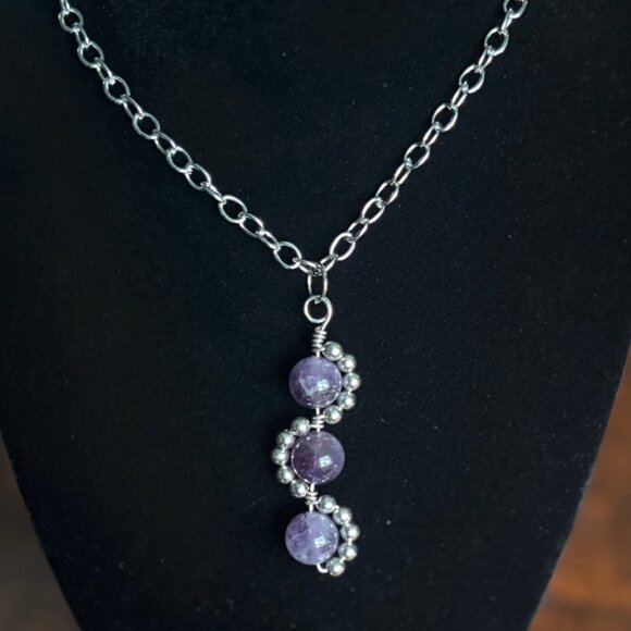 Triple Bead Amethyst Necklace - Picture 1 of 2